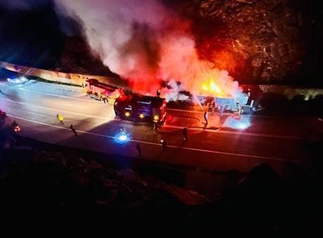 Manavgat'ta Seyir Halindeki TIR'ın Dorsesinde Yangın: Yük ve Dorse Kül Oldu