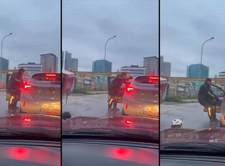 Pendik'te Yol Verme Tartışması: Motosiklet Sürücüsü Otomobil Sürücüsünü Araçtan İindirmeye Çalıştı