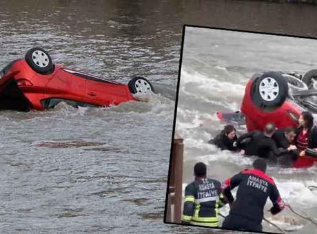 Amasya'da Feci Kaza: Anne ve Kızı Nehre Uçtu, Kurtarma Anı Kameralara Yansıdı