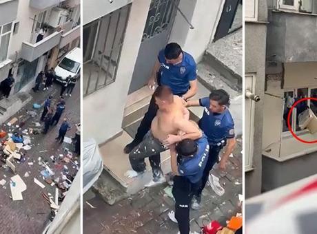 Kağıthane'de Şok Olay: Cinnet Geçiren Genç Eşyaları Balkondan Attı