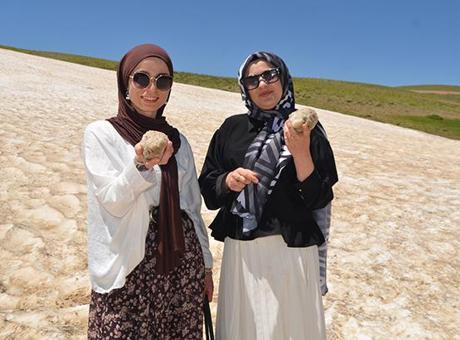 Temmuz sıcaklarında kar keyfi: Kurtik Dağı'nda piknik yapanlar serin hava ile buluştu