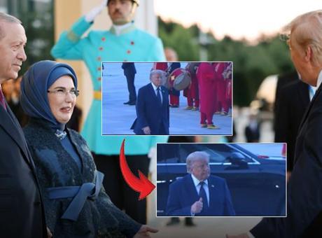 Cumhurbaşkanlığı Külliyesi'nde Mehteran Eşliğinde Renkli Karşılama: Trump'ın Hayranlığı Dikkatleri Çekti