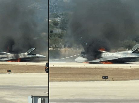Yunan F-16C Uçağı Acil İniş Sonrası Yangın Çıkardı